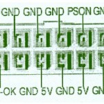 Tensiones en un conector ATX. El PC-ok no es necesario conectarlo es un terminal de control. Nos quedamos solo con tensiones positivas y negativas.