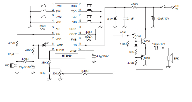 Modulador distorsionador de voz con HT8950/HT8950A